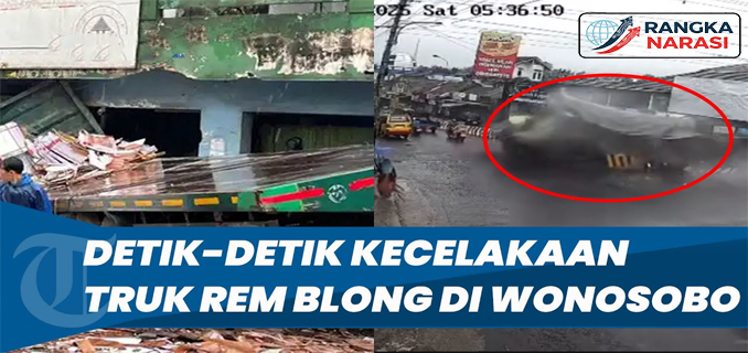 Detik-detik Kecelakaan Truk Muatan Keramik Alami Rem Blong di Pasar Kertek Wonosobo